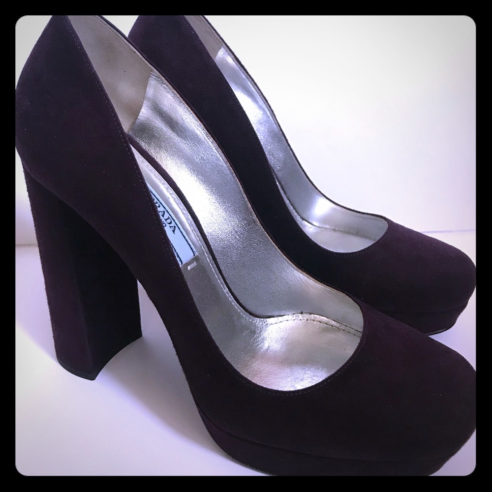 Prada plum purple suede round toe platform